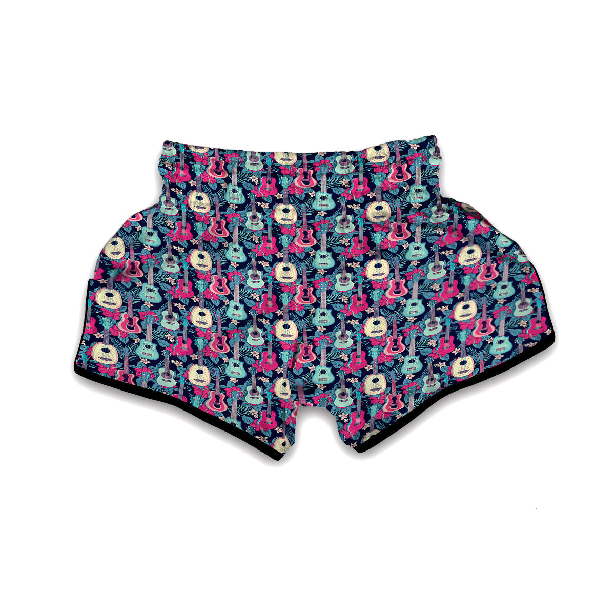 Ukulele And Hibiscus Print Pattern Muay Thai Boxing Shorts-grizzshop