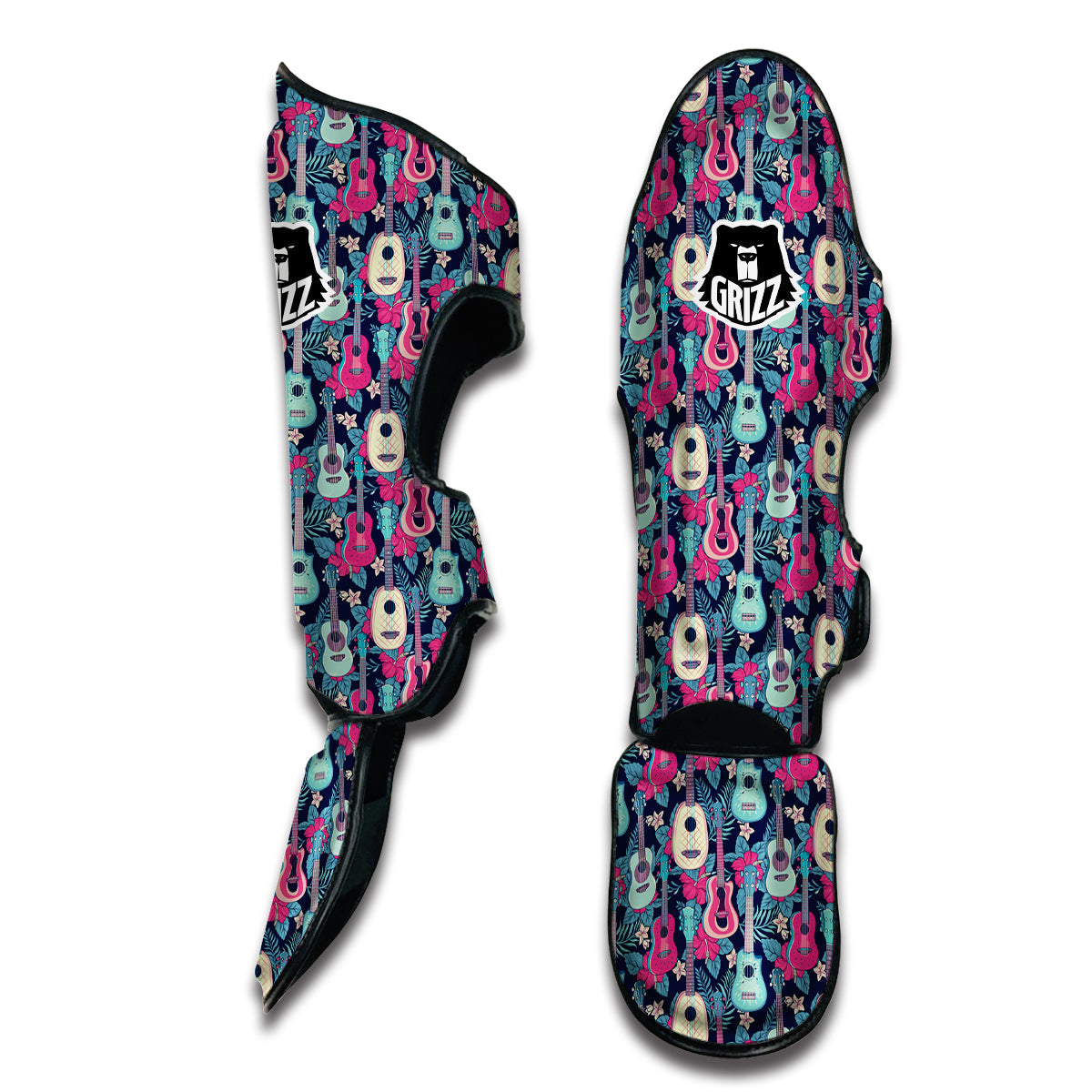 Ukulele And Hibiscus Print Pattern Muay Thai Shin Guards-grizzshop