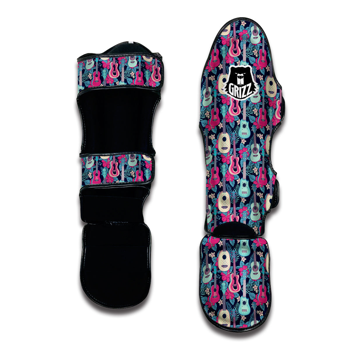 Ukulele And Hibiscus Print Pattern Muay Thai Shin Guards-grizzshop