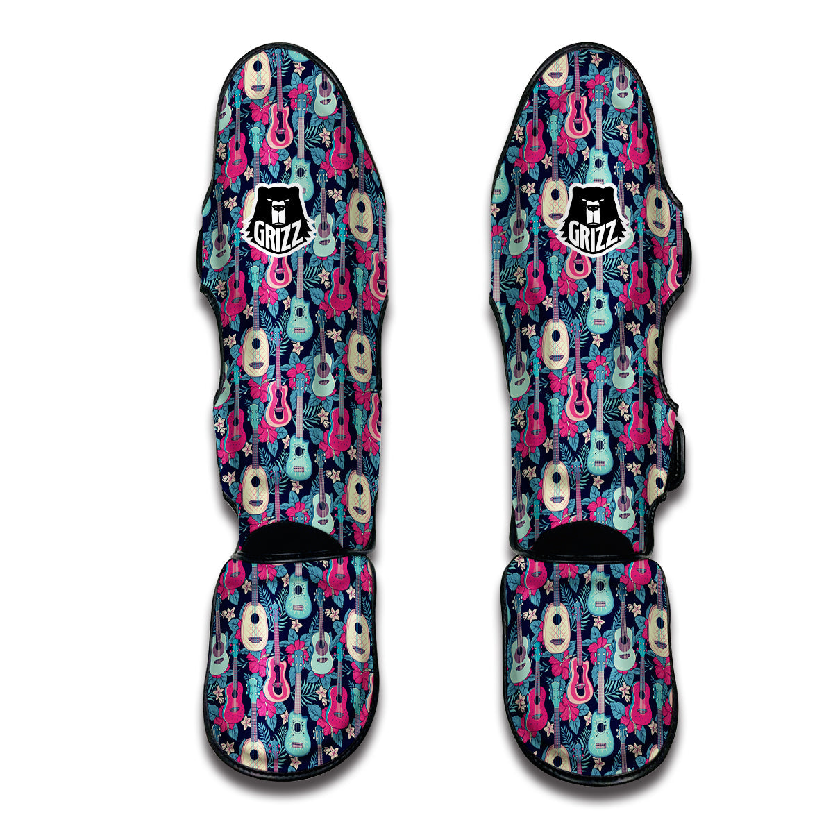 Ukulele And Hibiscus Print Pattern Muay Thai Shin Guards-grizzshop