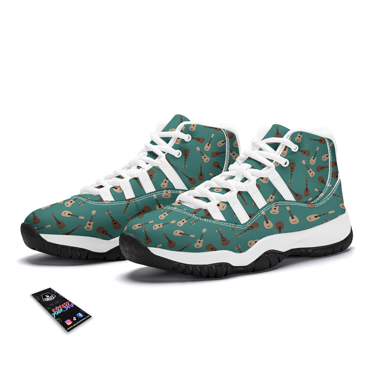 Ukulele Print Pattern White Bball Shoes-grizzshop
