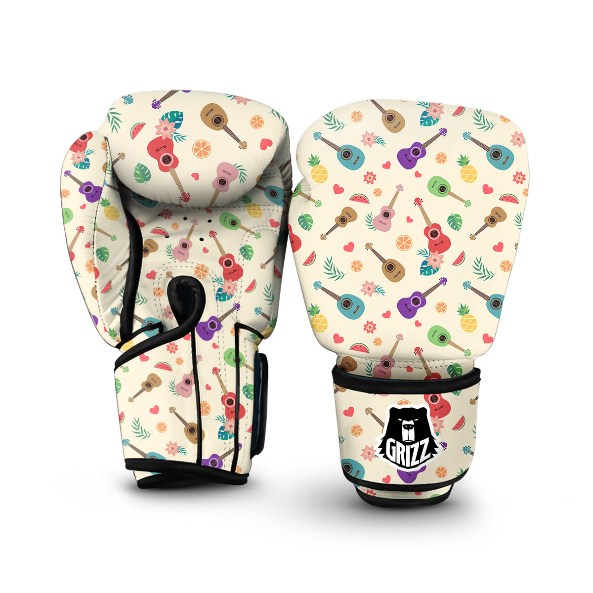 Ukulele Tropical Print Pattern Boxing Gloves-grizzshop