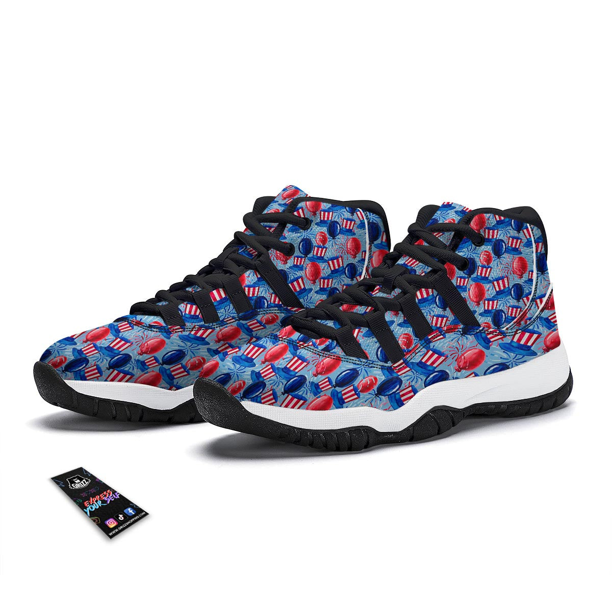 Uncle Sam Balloon Pattern Print Black Bball Shoes-grizzshop