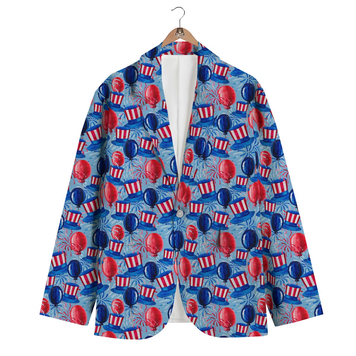 Uncle Sam Balloon Pattern Print Men's Blazer-grizzshop