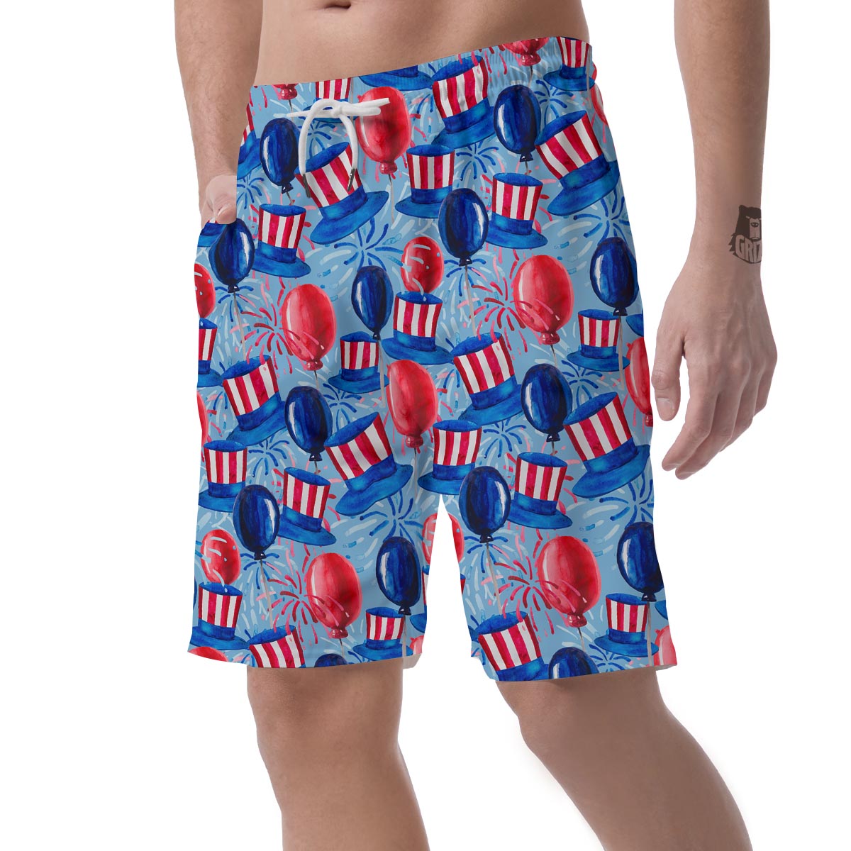 Uncle Sam Balloon Pattern Print Men's Shorts-grizzshop