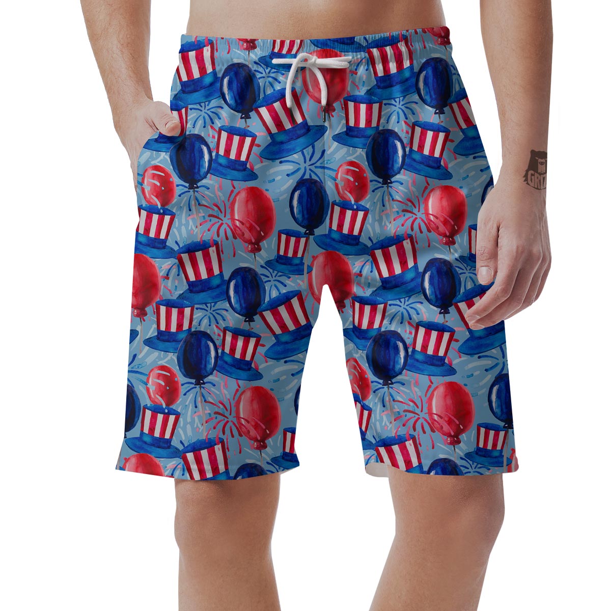 Uncle Sam Balloon Pattern Print Men's Shorts-grizzshop