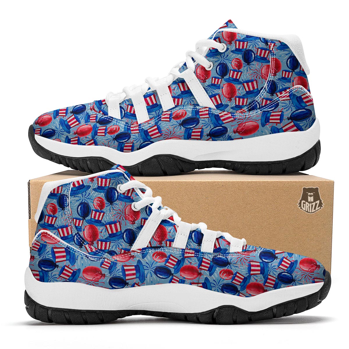 Uncle Sam Balloon Pattern Print White Bball Shoes-grizzshop