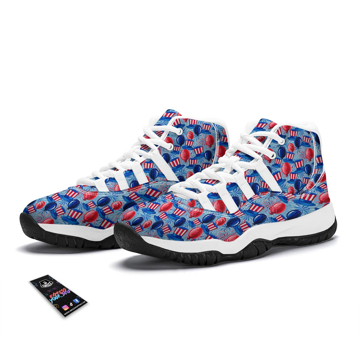 Uncle Sam Balloon Pattern Print White Bball Shoes-grizzshop