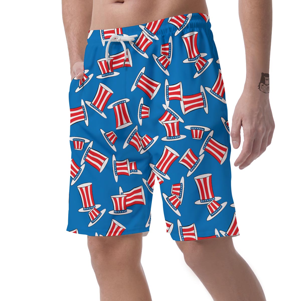 Uncle Sam Pattern Print Men's Shorts-grizzshop