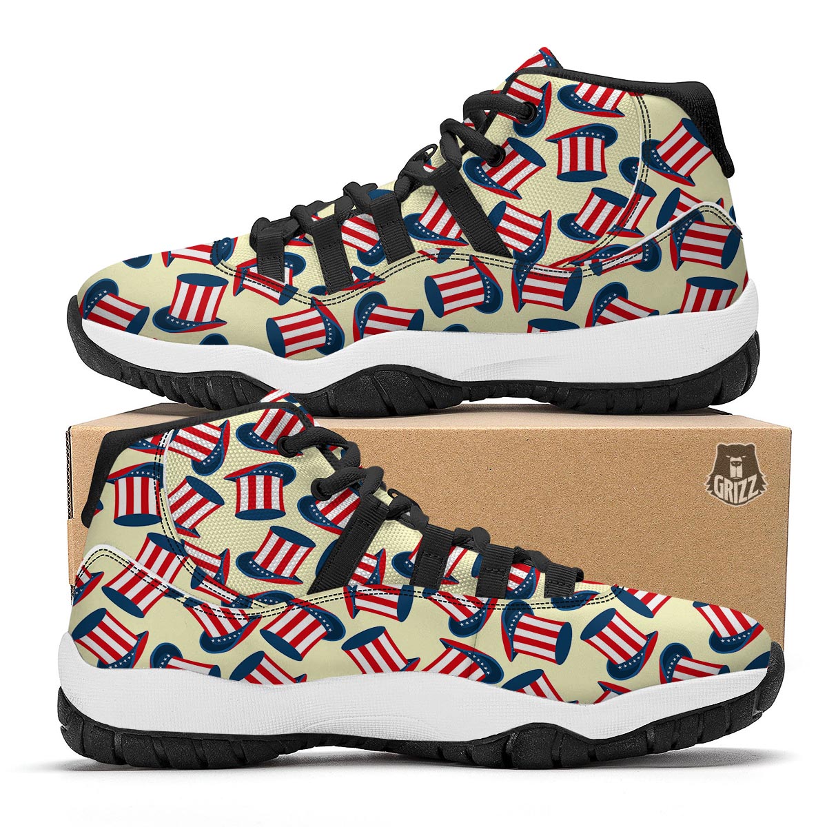 Uncle Sam Print Pattern Black Bball Shoes-grizzshop