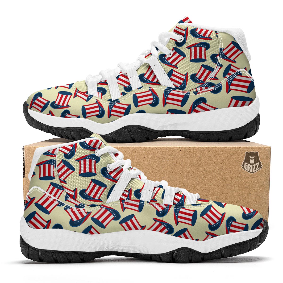 Uncle Sam Print Pattern White Bball Shoes-grizzshop