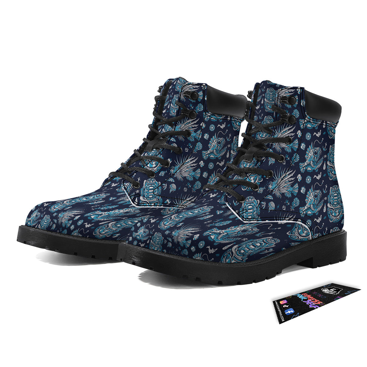 Underwater Blue Tattoo Print Pattern Boots-grizzshop