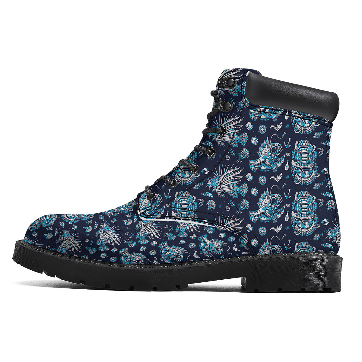 Underwater Blue Tattoo Print Pattern Boots-grizzshop
