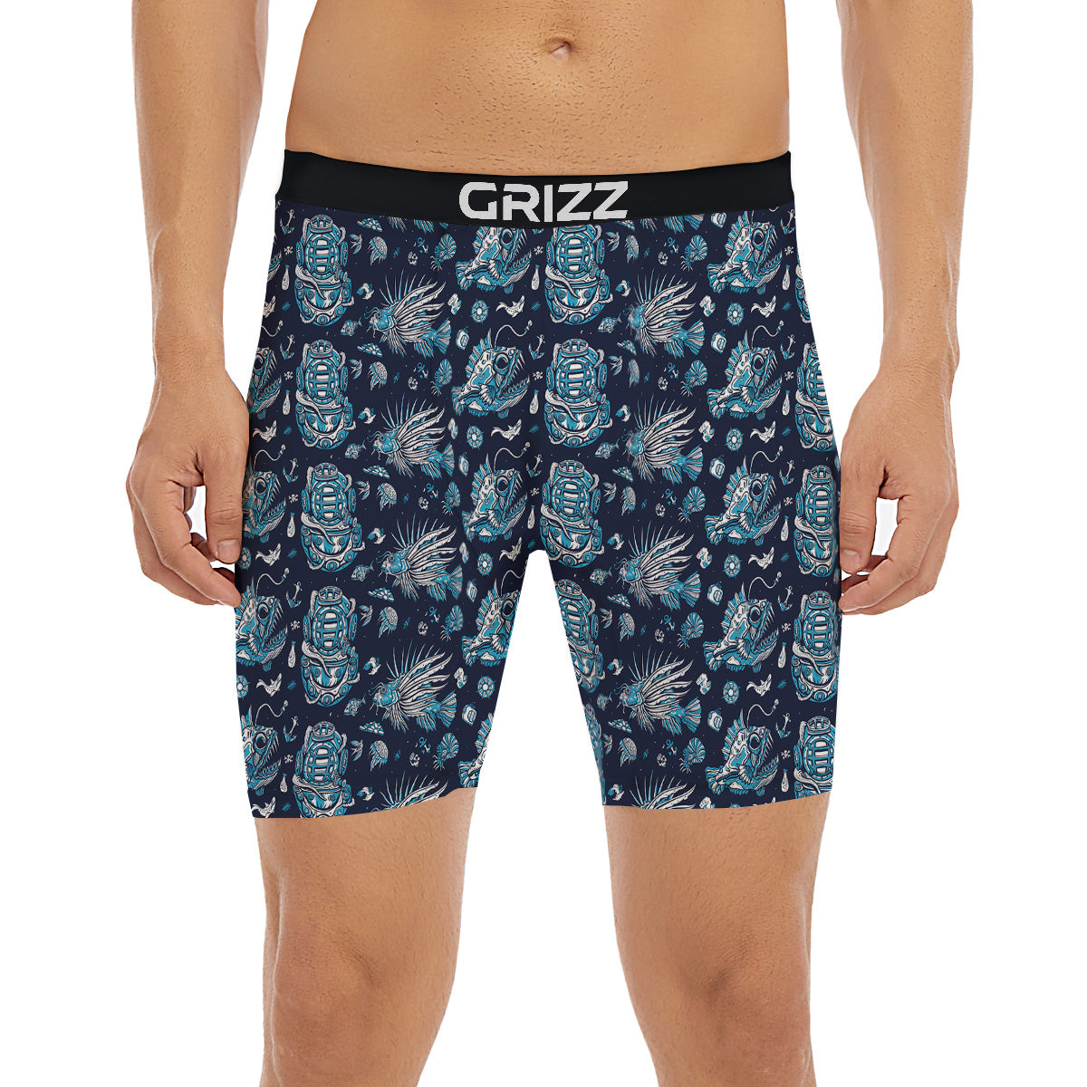 Underwater Blue Tattoo Print Pattern Boxer Briefs-grizzshop