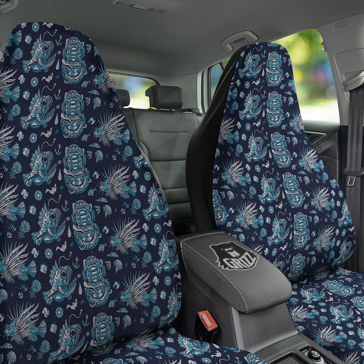 Underwater Blue Tattoo Print Pattern Car Seat Covers-grizzshop