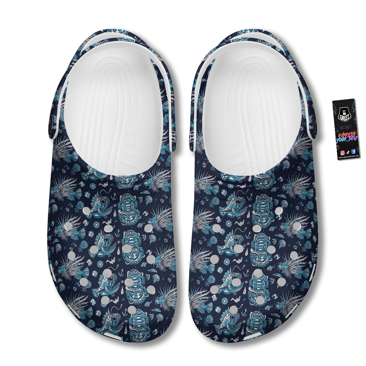 Underwater Blue Tattoo Print Pattern Clog-grizzshop