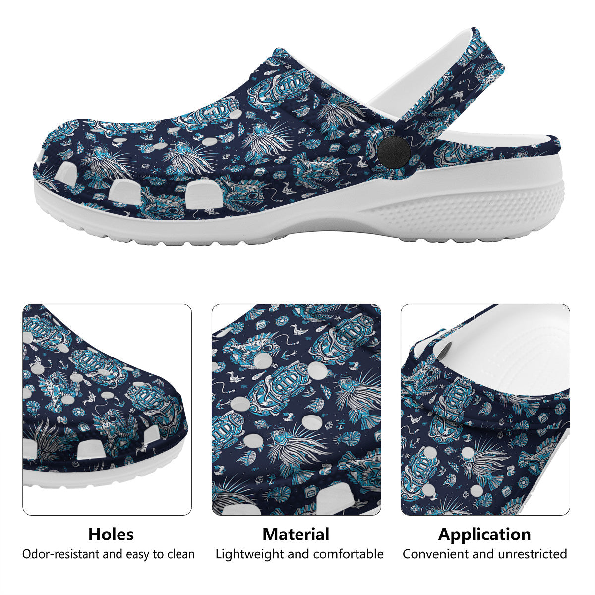 Underwater Blue Tattoo Print Pattern Clog-grizzshop