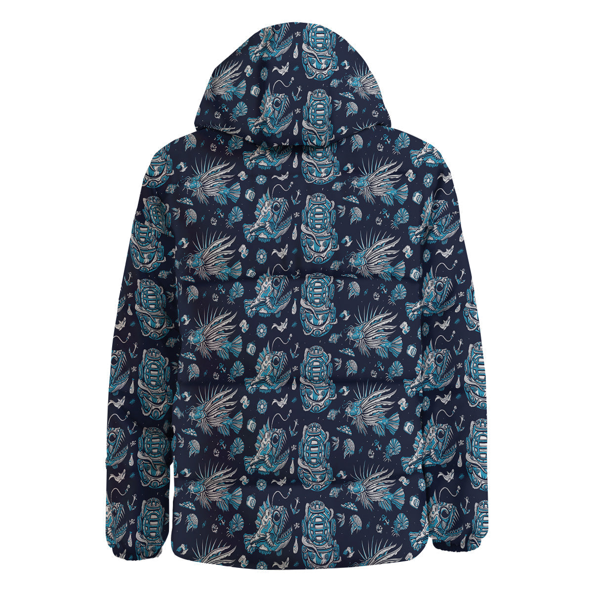 Underwater Blue Tattoo Print Pattern Down Jacket-grizzshop