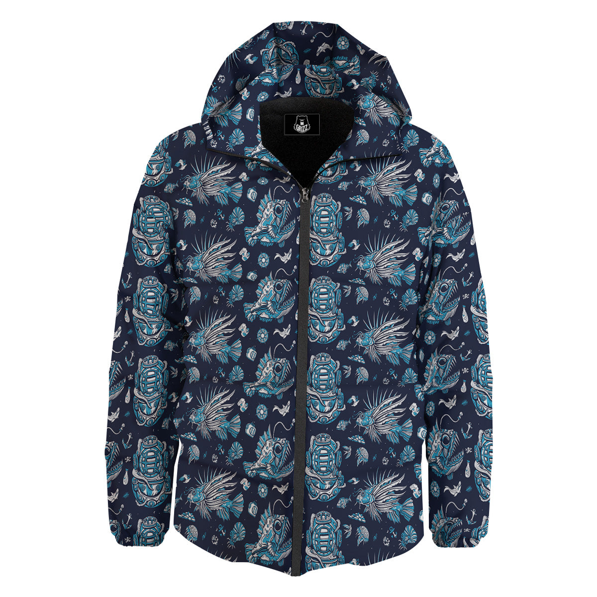 Underwater Blue Tattoo Print Pattern Down Jacket-grizzshop