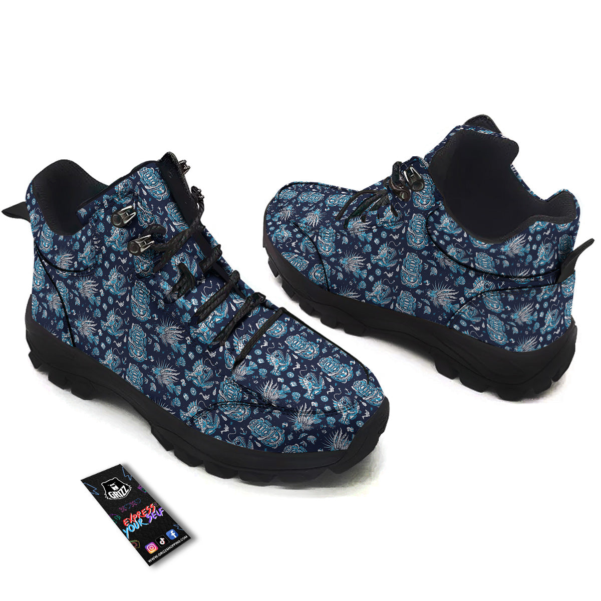 Underwater Blue Tattoo Print Pattern Hiking Shoes-grizzshop