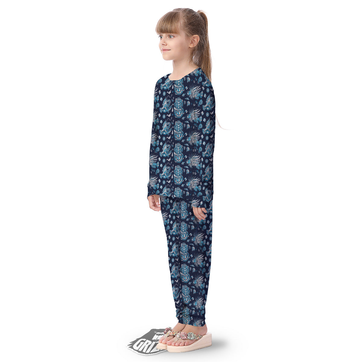 Underwater Blue Tattoo Print Pattern Kid's Pajamas-grizzshop