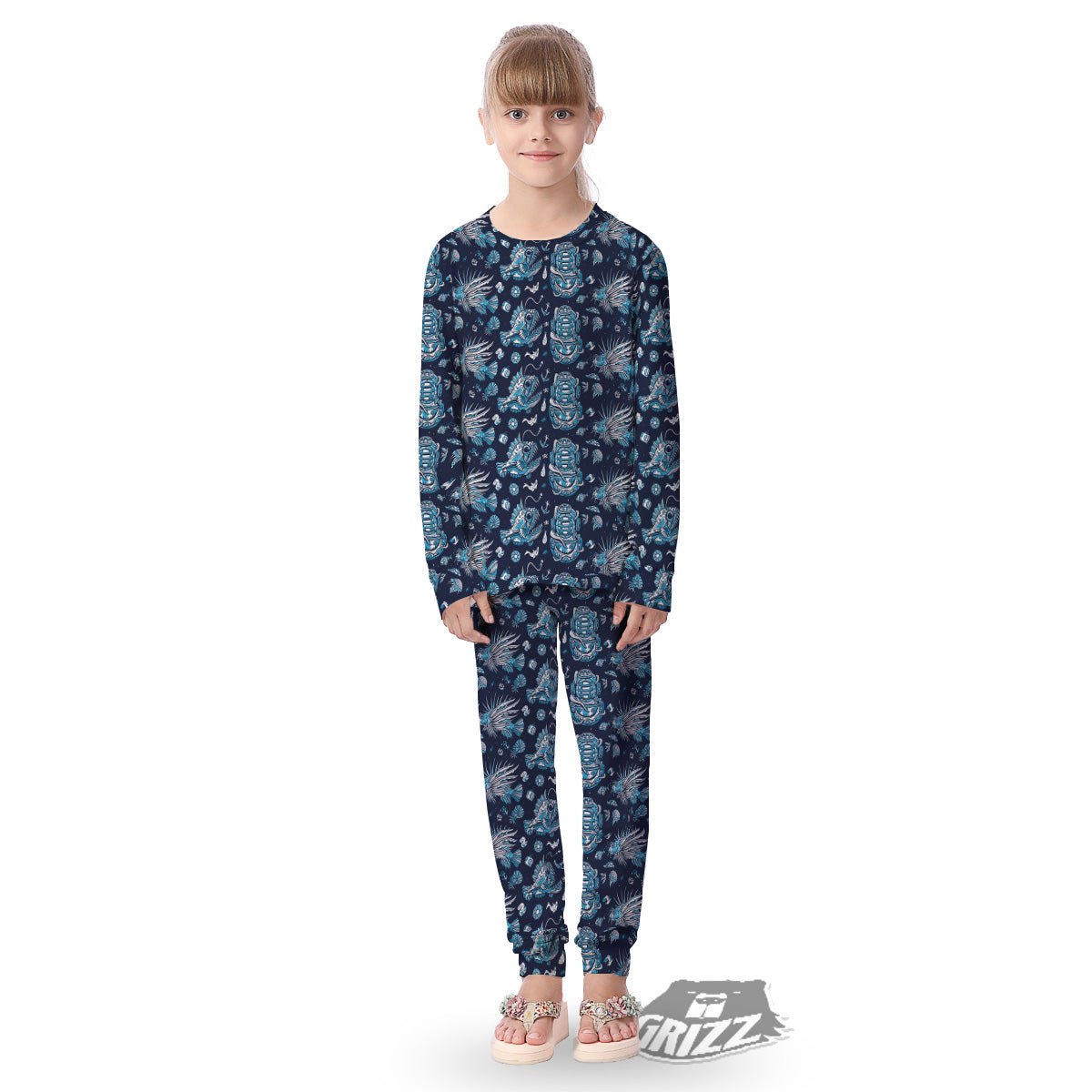 Underwater Blue Tattoo Print Pattern Kid's Pajamas-grizzshop