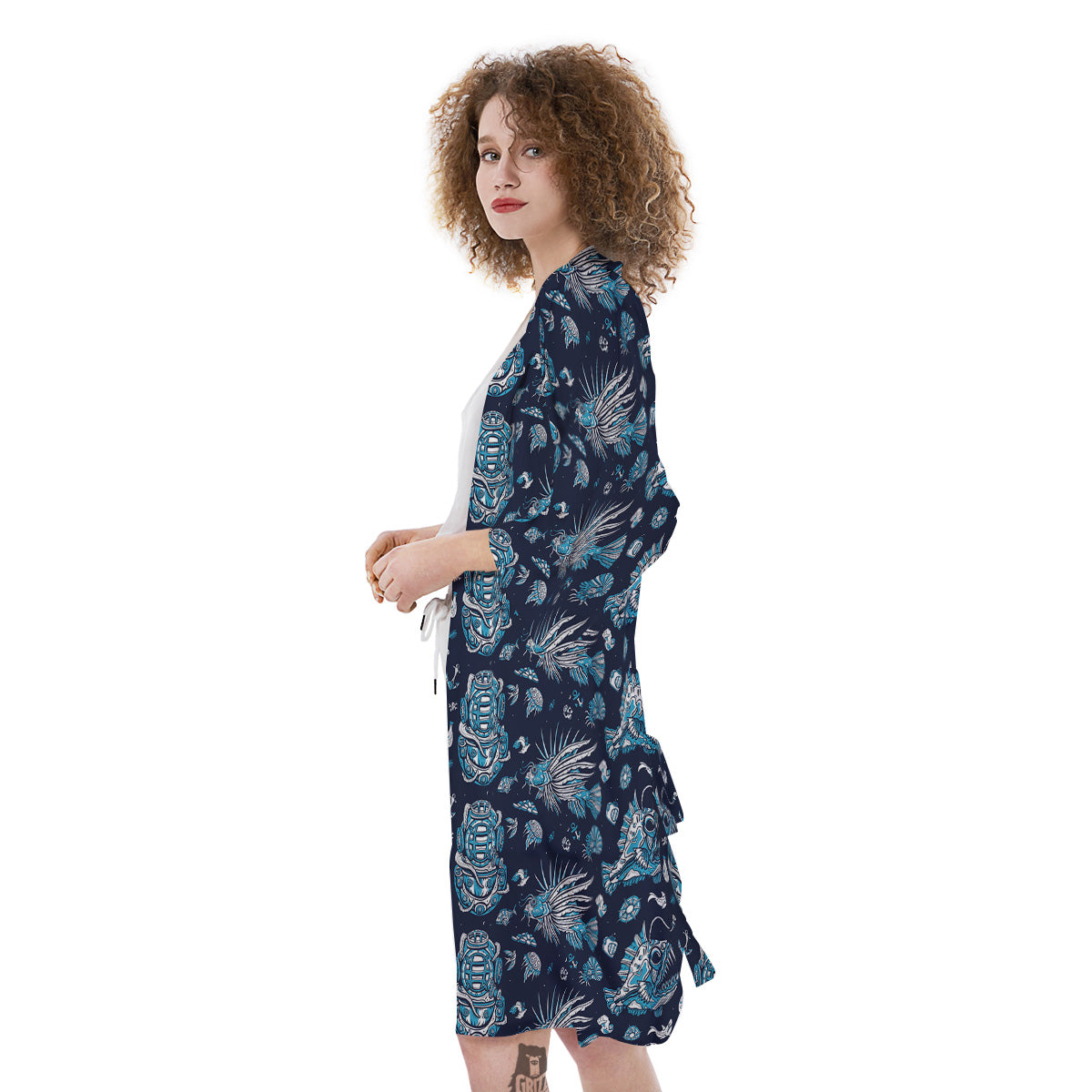 Underwater Blue Tattoo Print Pattern Kimono-grizzshop
