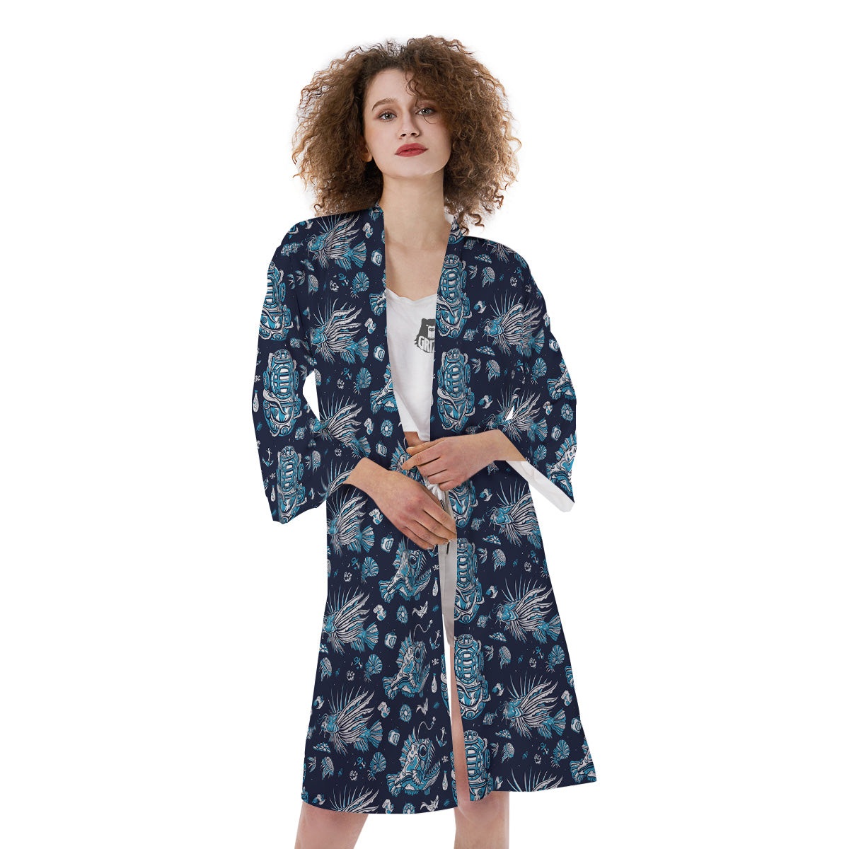 Underwater Blue Tattoo Print Pattern Kimono-grizzshop
