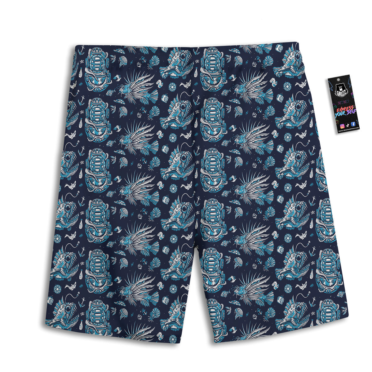 Underwater Blue Tattoo Print Pattern Men's Athletic Shorts