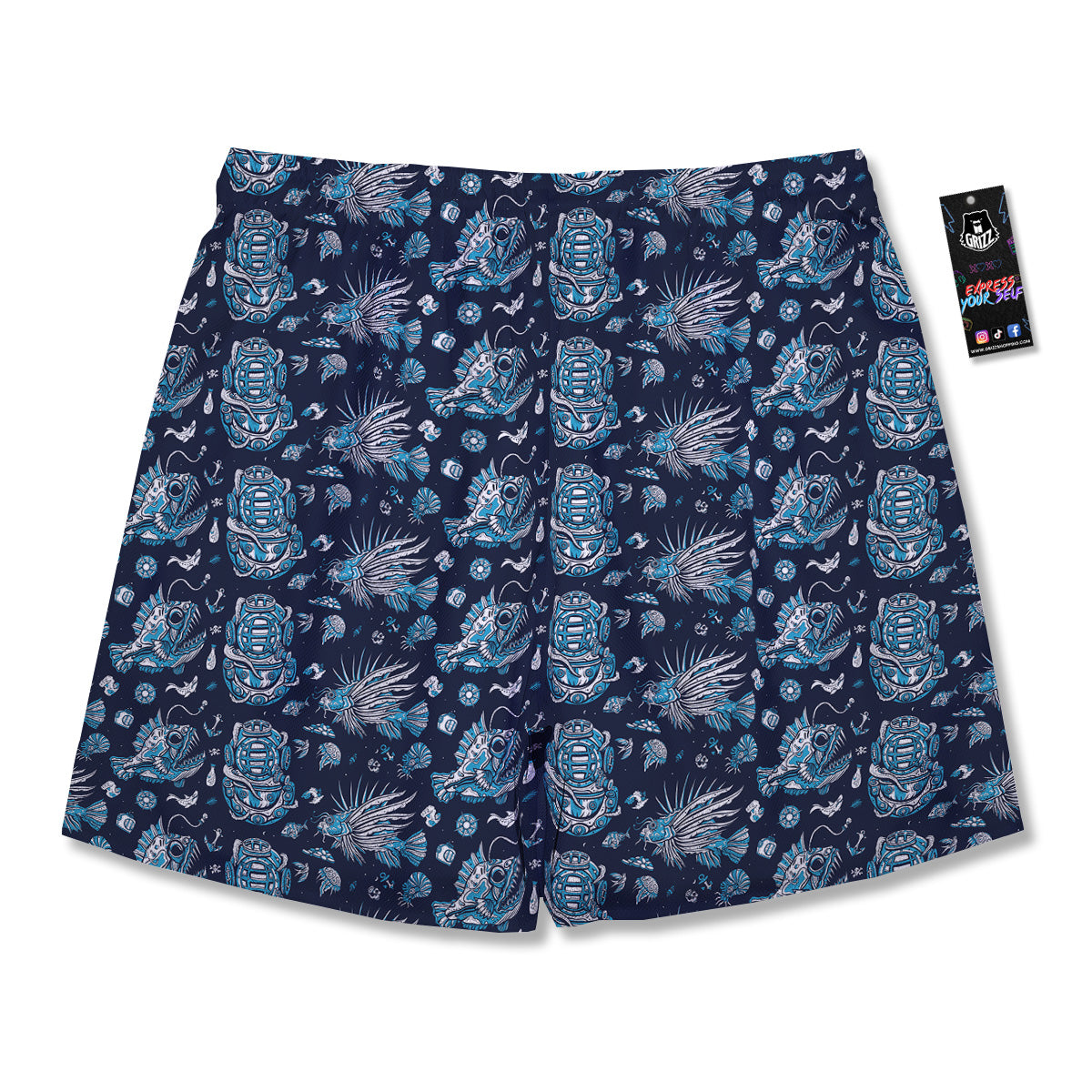 Underwater Blue Tattoo Print Pattern Men's Running Shorts-grizzshop
