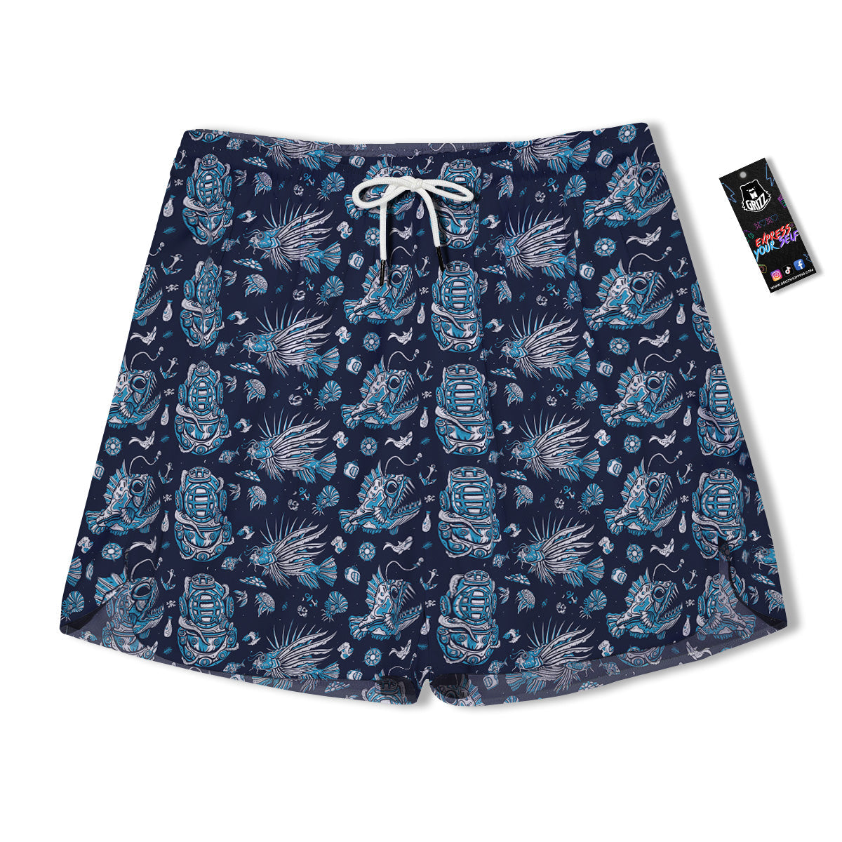 Underwater Blue Tattoo Print Pattern Men's Running Shorts-grizzshop