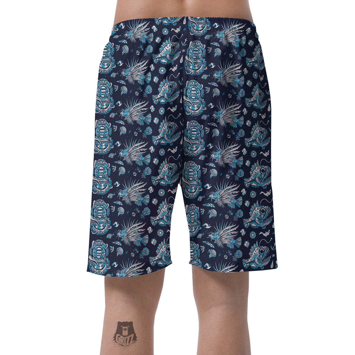 Underwater Blue Tattoo Print Pattern Men's Shorts-grizzshop
