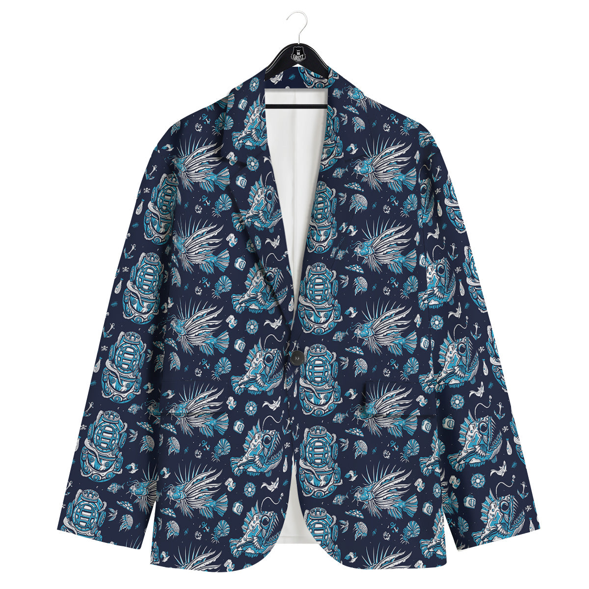 Underwater Blue Tattoo Print Pattern Men's Sport Coat-grizzshop