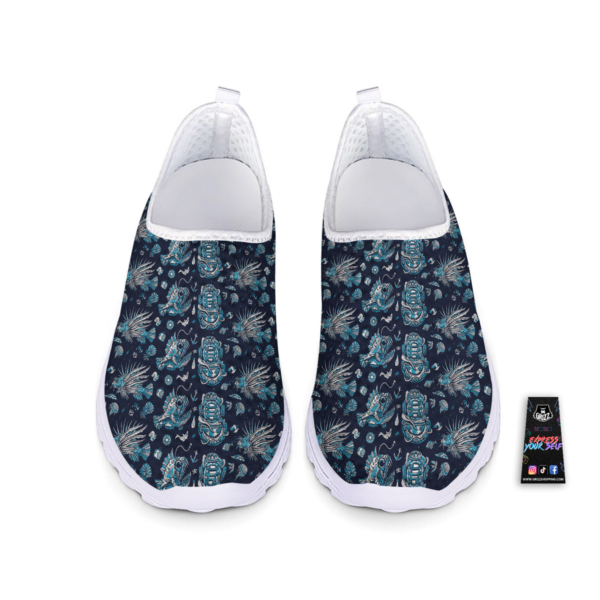 Underwater Blue Tattoo Print Pattern Nurse Shoes-grizzshop
