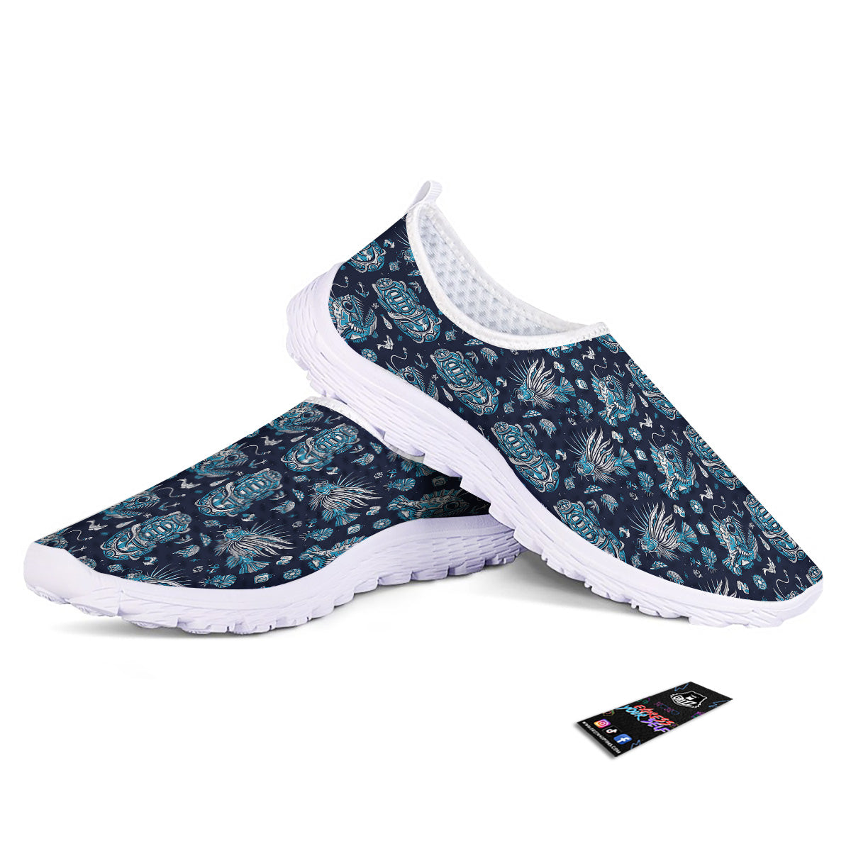Underwater Blue Tattoo Print Pattern Nurse Shoes-grizzshop