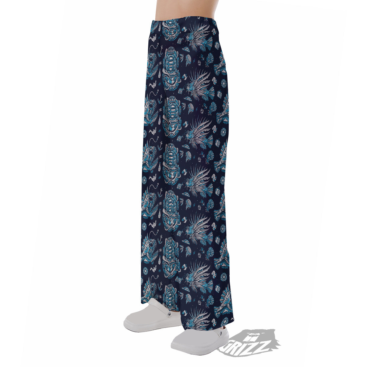 Underwater Blue Tattoo Print Pattern Pajama Pants-grizzshop