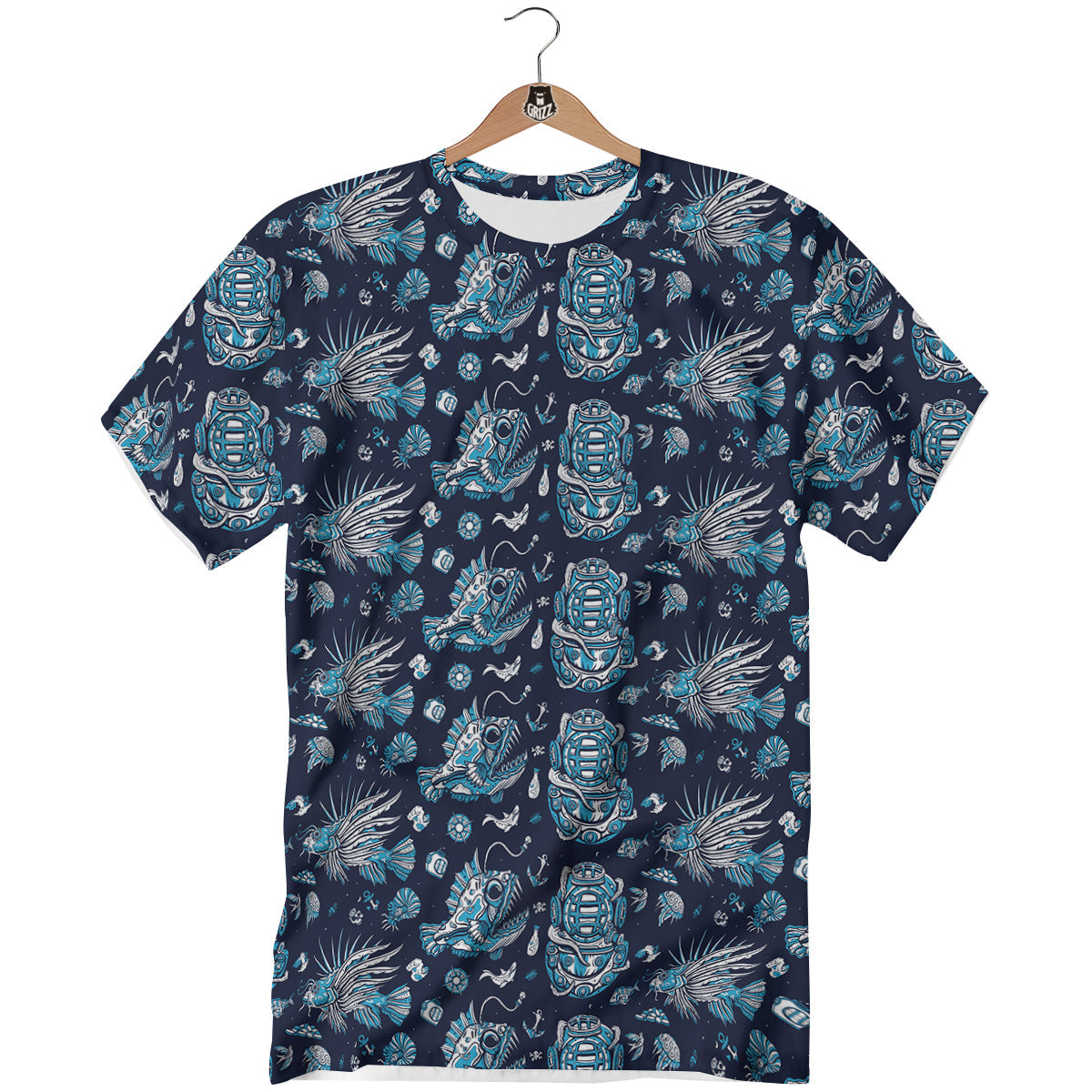 Underwater Blue Tattoo Print Pattern T-Shirt-grizzshop