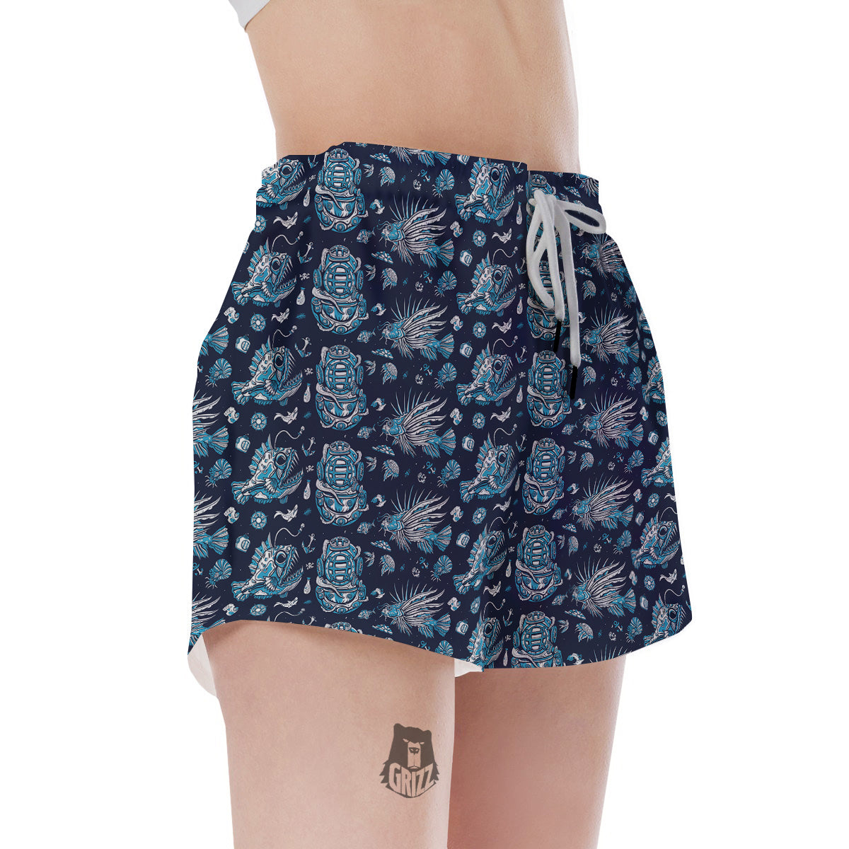 Underwater Blue Tattoo Print Pattern Women's Shorts-grizzshop