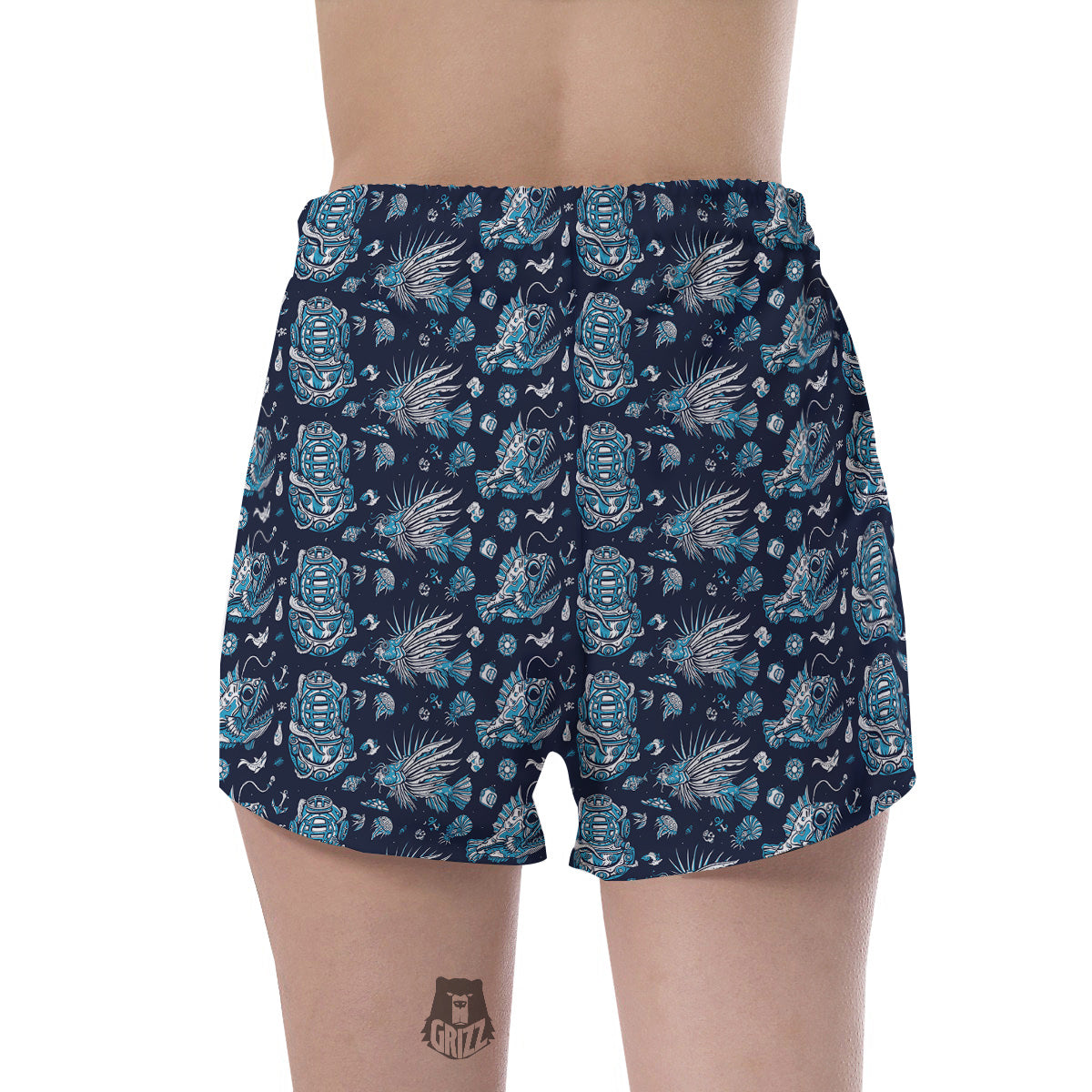 Underwater Blue Tattoo Print Pattern Women's Shorts-grizzshop