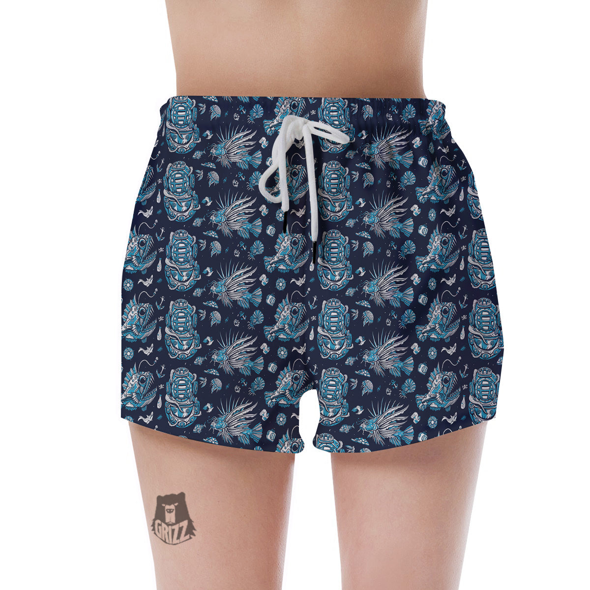Underwater Blue Tattoo Print Pattern Women's Shorts-grizzshop