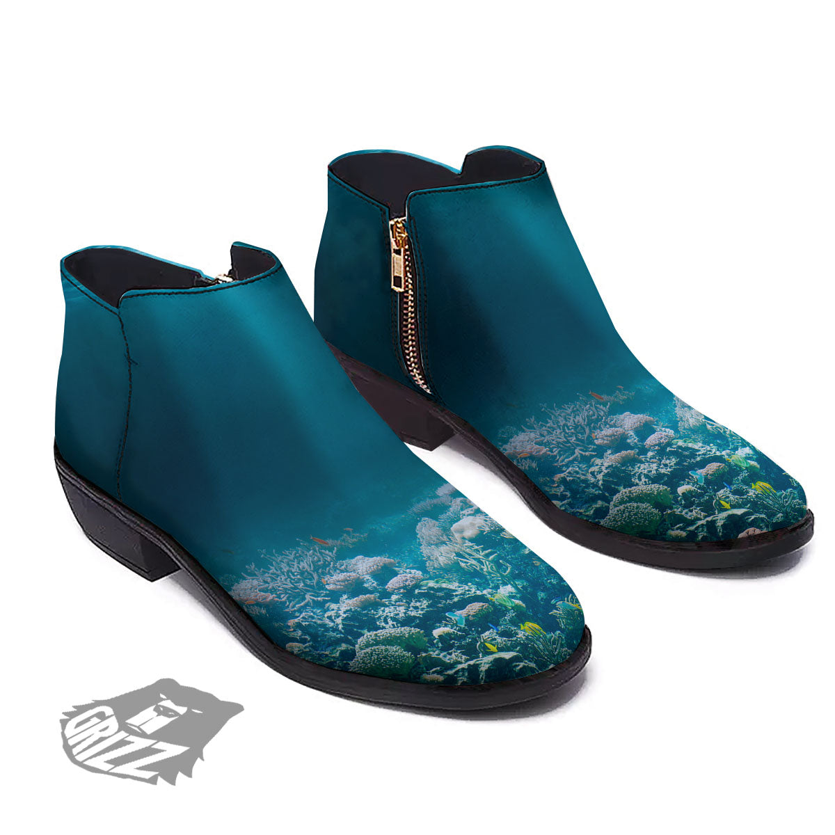 Underwater Ocean Print Ankle Boots-grizzshop