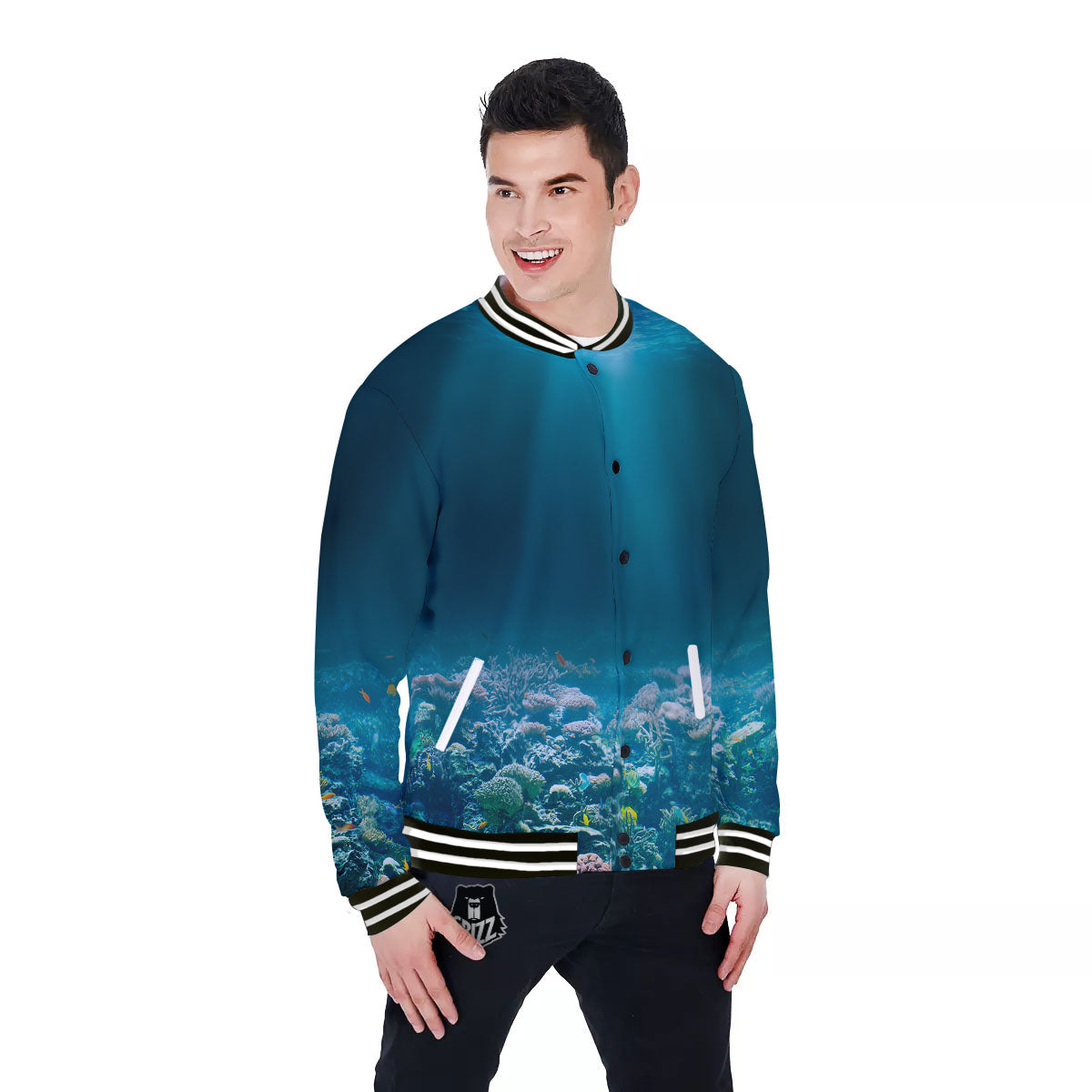 Underwater Ocean Print Baseball Jacket-grizzshop