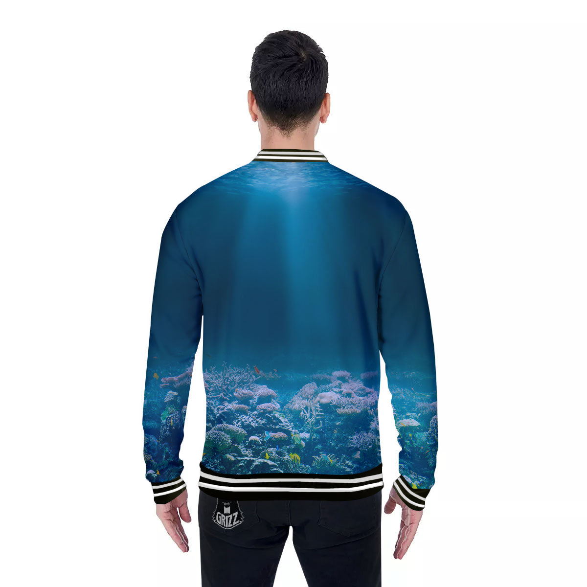 Underwater Ocean Print Baseball Jacket-grizzshop