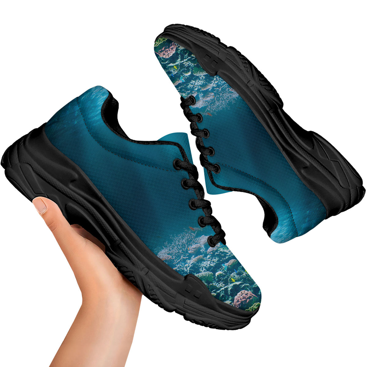 Underwater Ocean Print Black Chunky Shoes-grizzshop