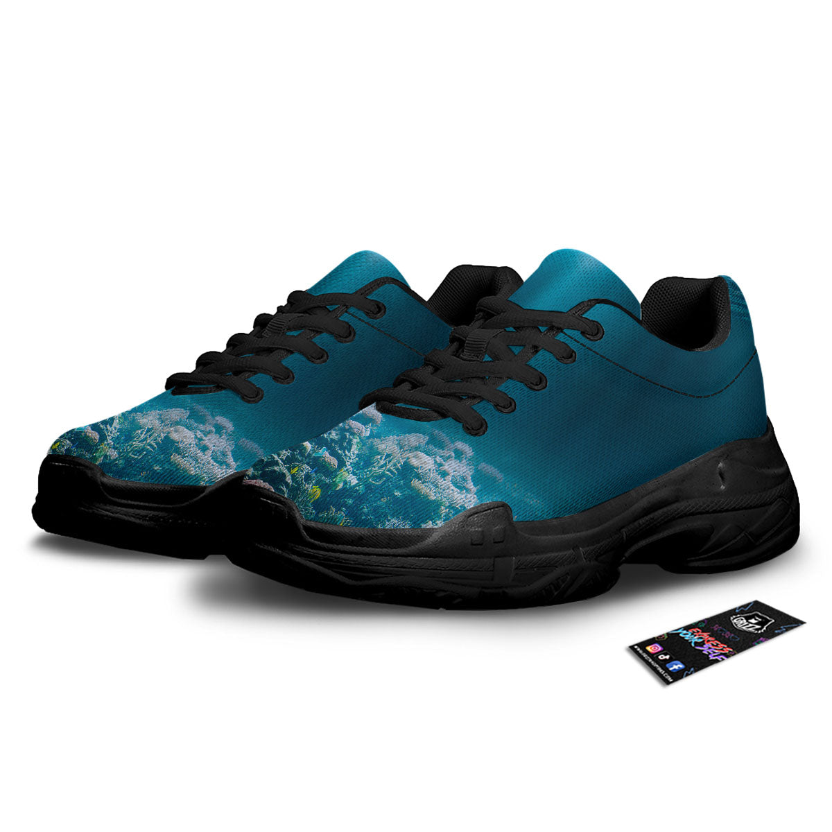 Underwater Ocean Print Black Chunky Shoes-grizzshop