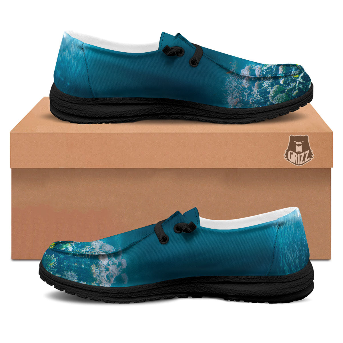Underwater Ocean Print Black Loafers-grizzshop