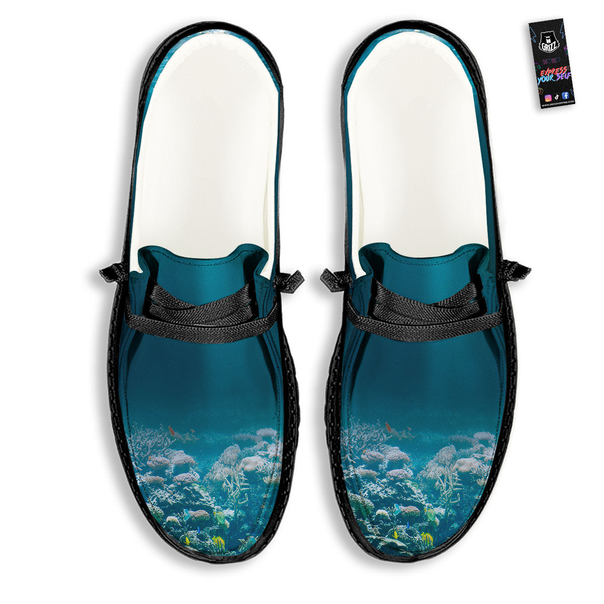 Underwater Ocean Print Black Loafers-grizzshop