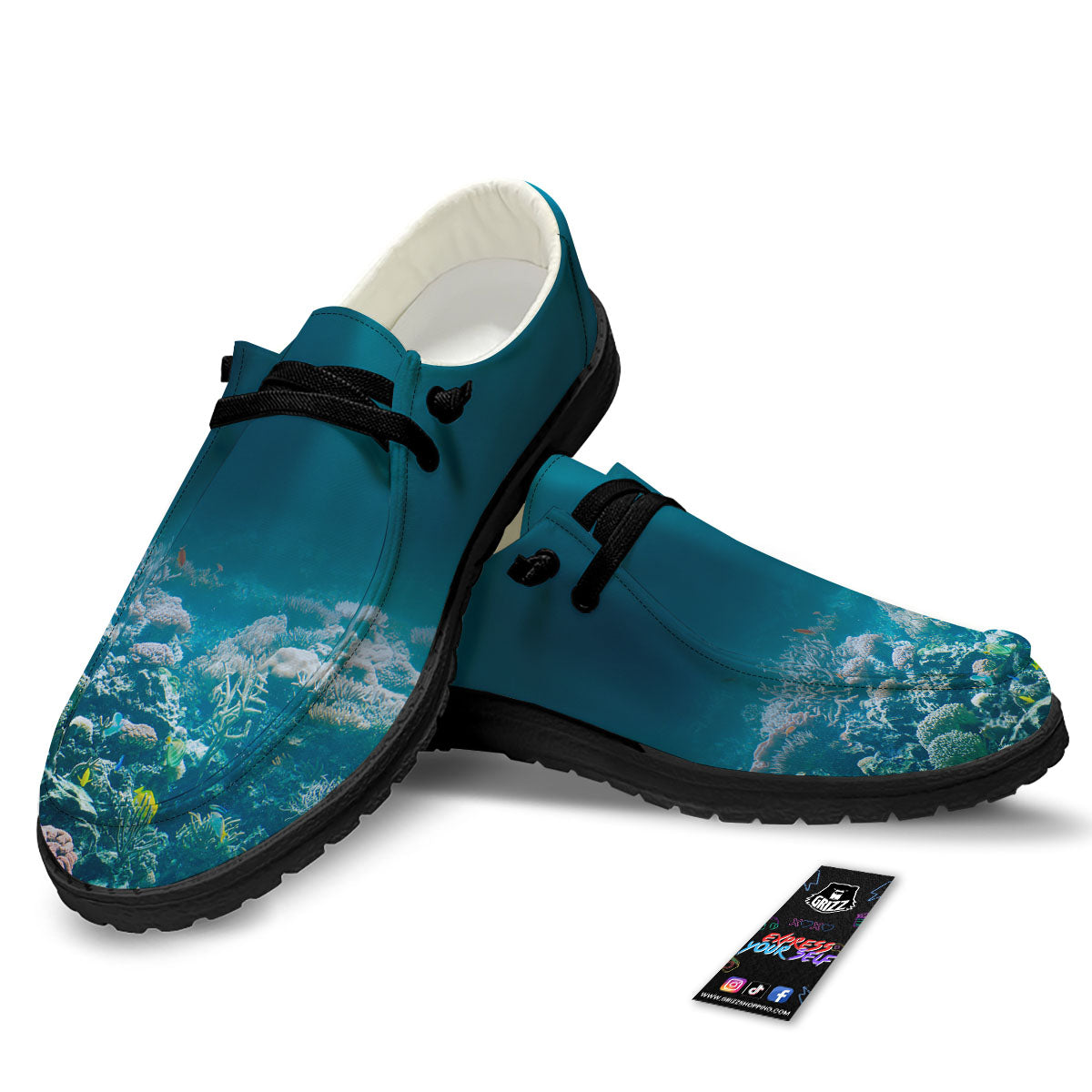 Underwater Ocean Print Black Loafers-grizzshop