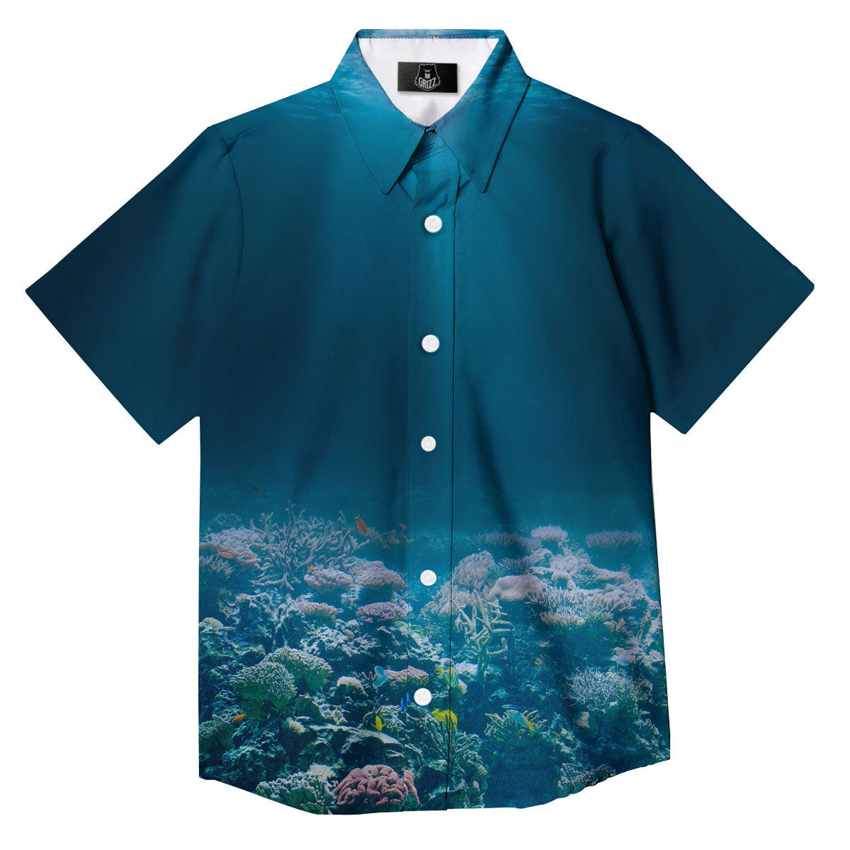Underwater Ocean Print Button Up Shirt-grizzshop
