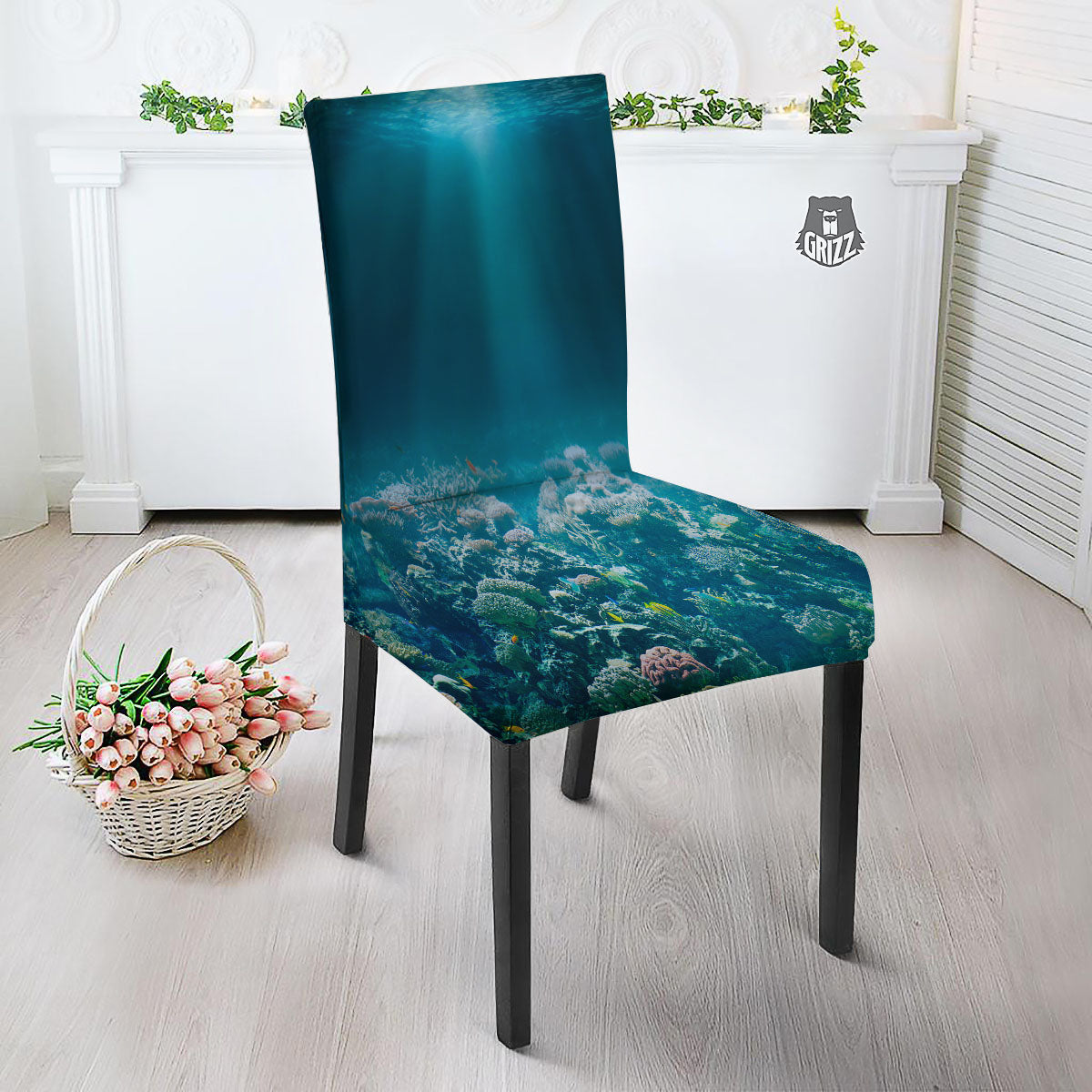 Underwater Ocean Print Dining Chair Slipcover-grizzshop